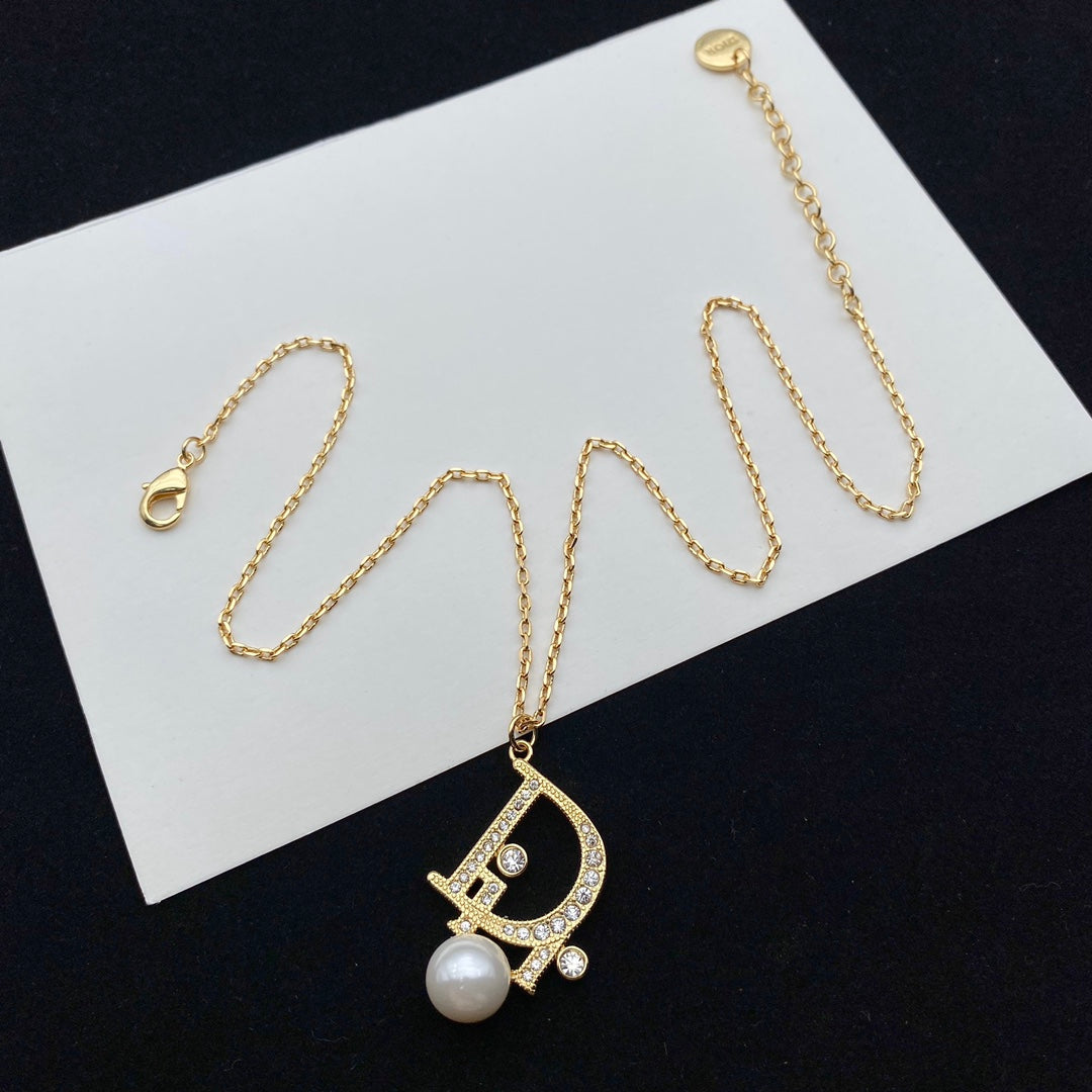 Dior Letters Pearl Earring Necklace Set – Luxury Designer Jewelry – product image 5