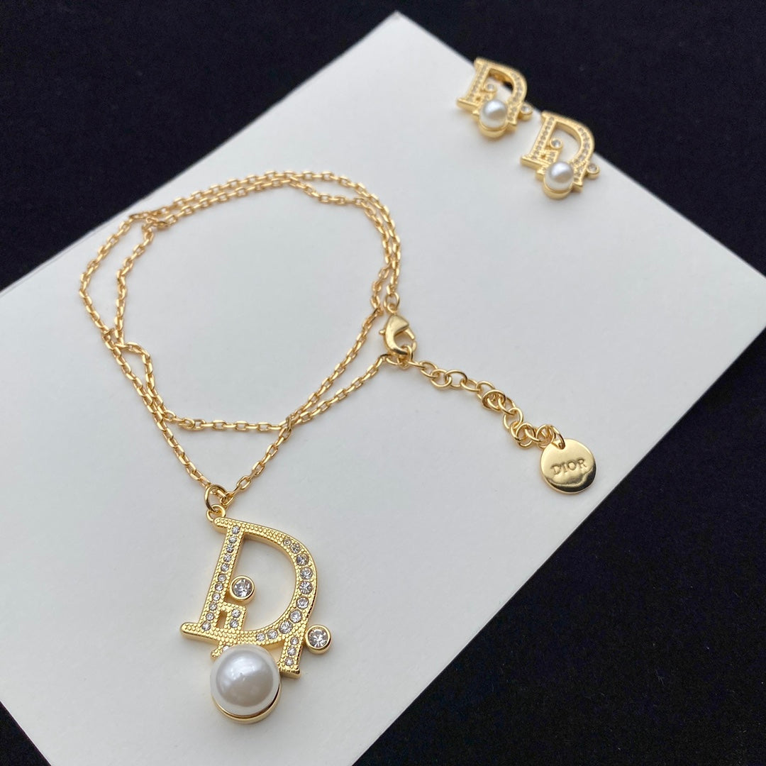 Dior Letters Pearl Earring Necklace Set – Luxury Designer Jewelry – product image 11