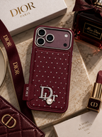 Burgundy Dior luxury case for iPhone 18 Pro – lifestyle view