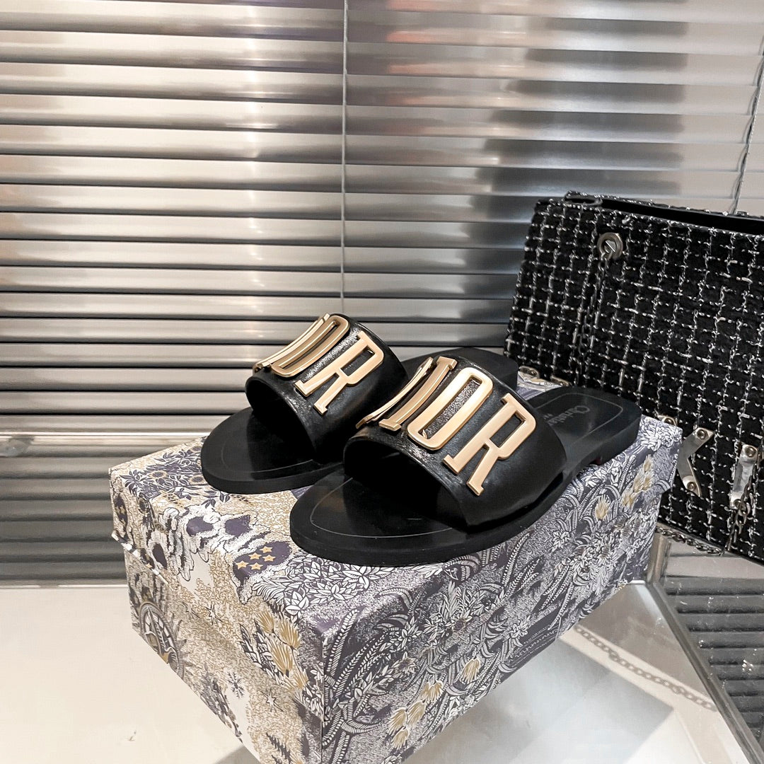 Dior Metal Letters Solid Color Flat Slippers – slippers product image 15