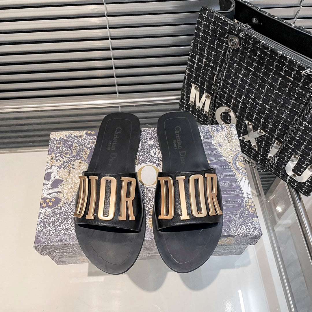Dior Metal Letters Solid Color Flat Slippers – slippers product image 3
