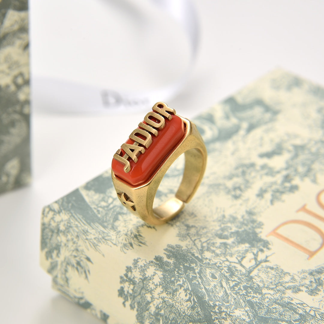 Dior Orange Acrylic Letter Open Ring – Luxury Designer Jewelry – product image 2