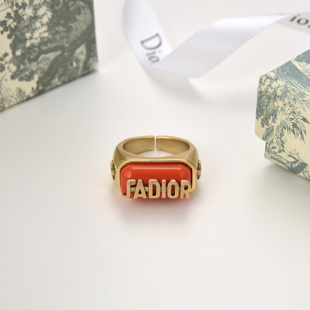 Dior Orange Acrylic Letter Open Ring – Luxury Designer Jewelry – product image 3