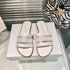 Dior Solid Colors Calfskin and Embroidered Cotton Slippers – slippers product image 1