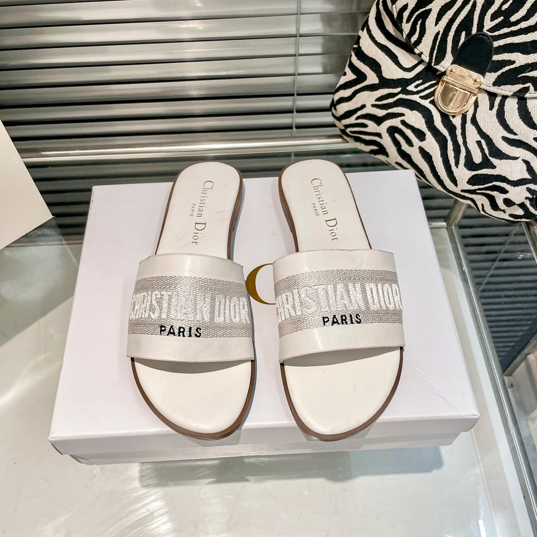 Dior Solid Colors Calfskin and Embroidered Cotton Slippers – slippers product image 1