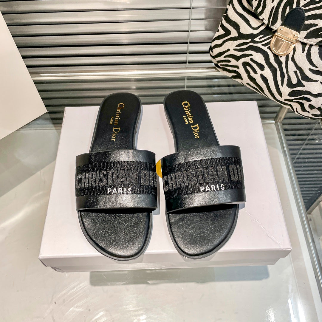Dior Solid Colors Calfskin and Embroidered Cotton Slippers – slippers product image 11