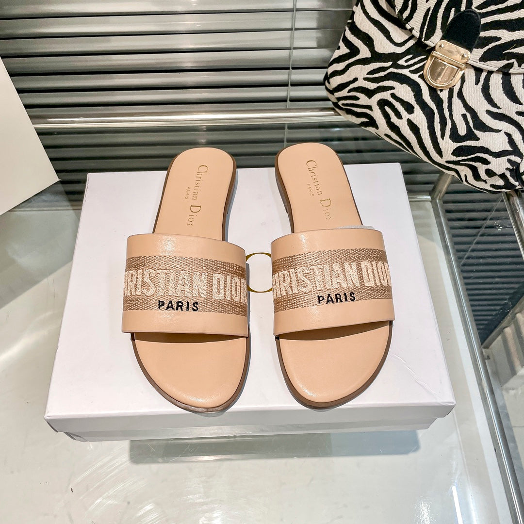 Dior Solid Colors Calfskin and Embroidered Cotton Slippers – slippers product image 2