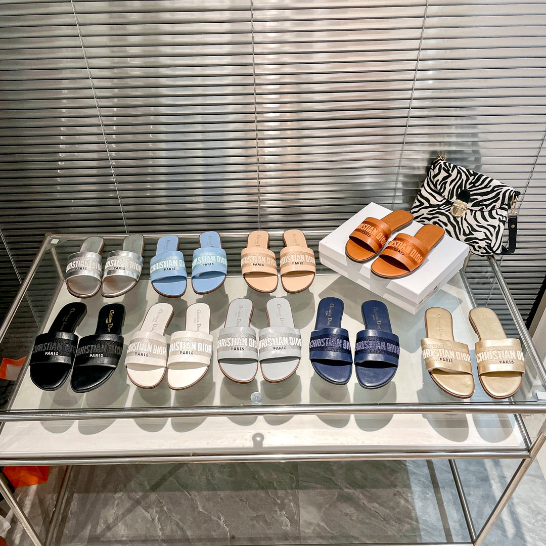 Dior Solid Colors Calfskin and Embroidered Cotton Slippers – slippers product image 21