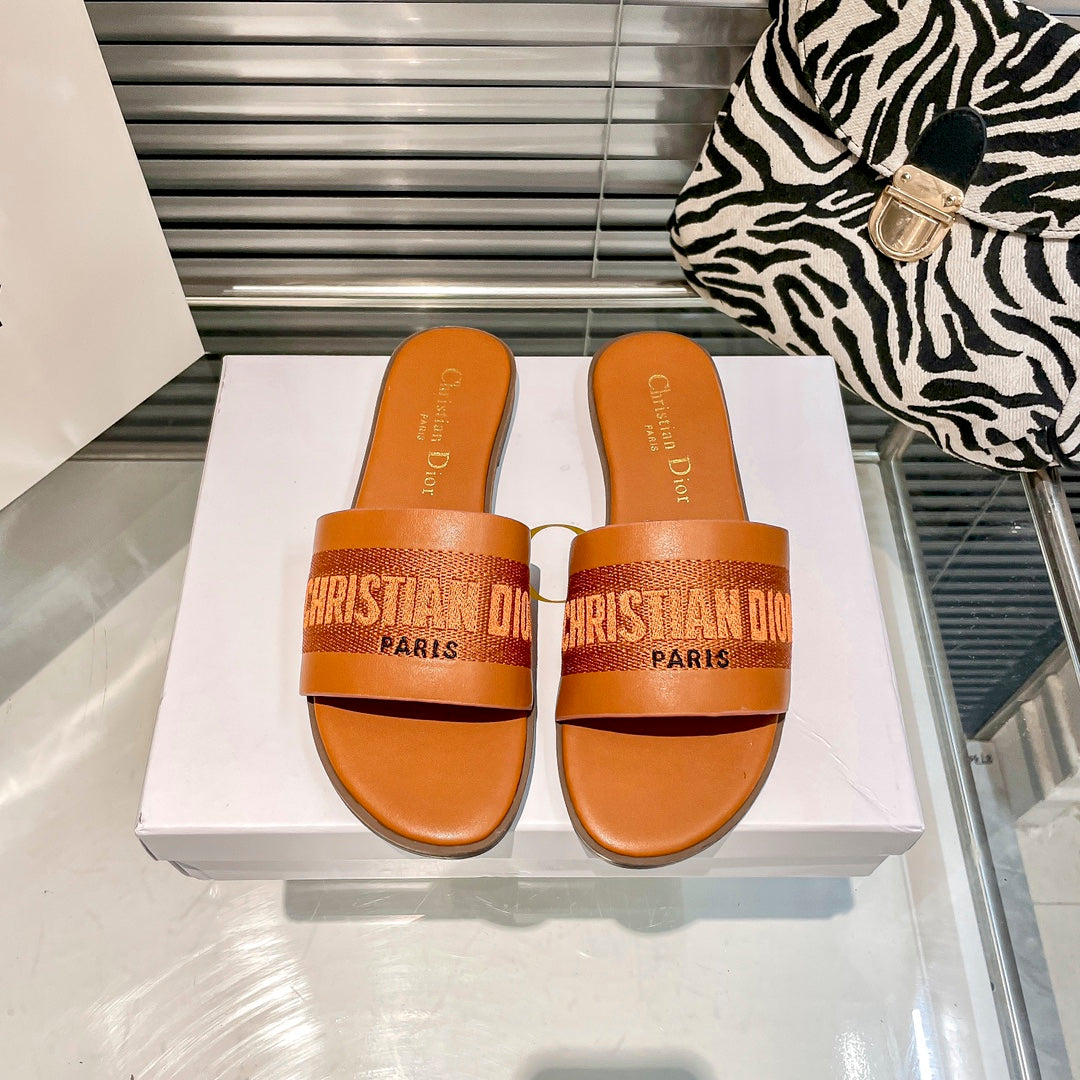 Dior Solid Colors Calfskin and Embroidered Cotton Slippers – slippers product image 5