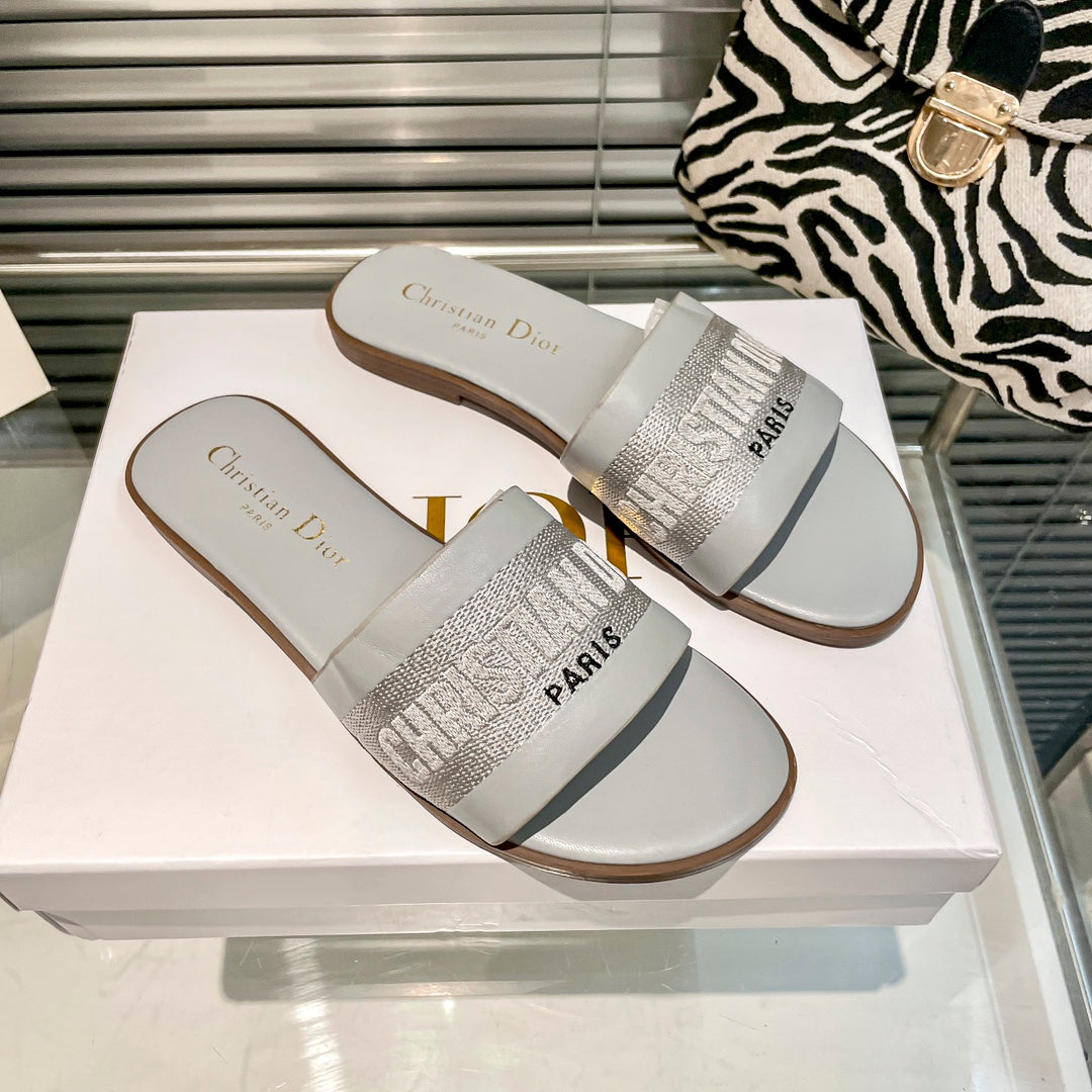 Dior Solid Colors Calfskin and Embroidered Cotton Slippers – slippers product image 6