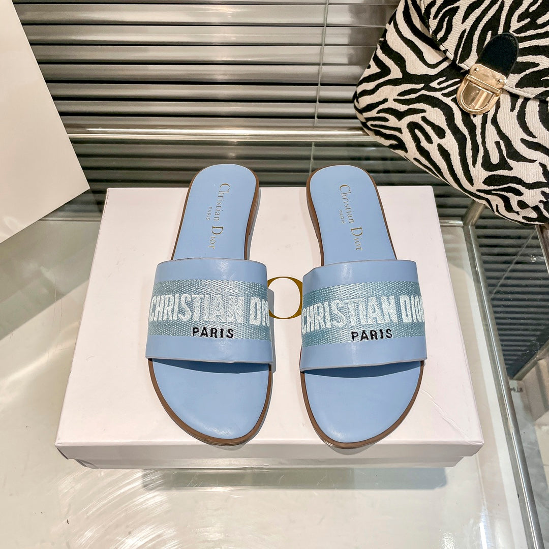 Dior Solid Colors Calfskin and Embroidered Cotton Slippers – slippers product image 7