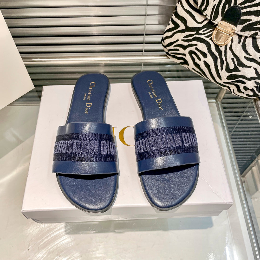 Dior Solid Colors Calfskin and Embroidered Cotton Slippers – slippers product image 9
