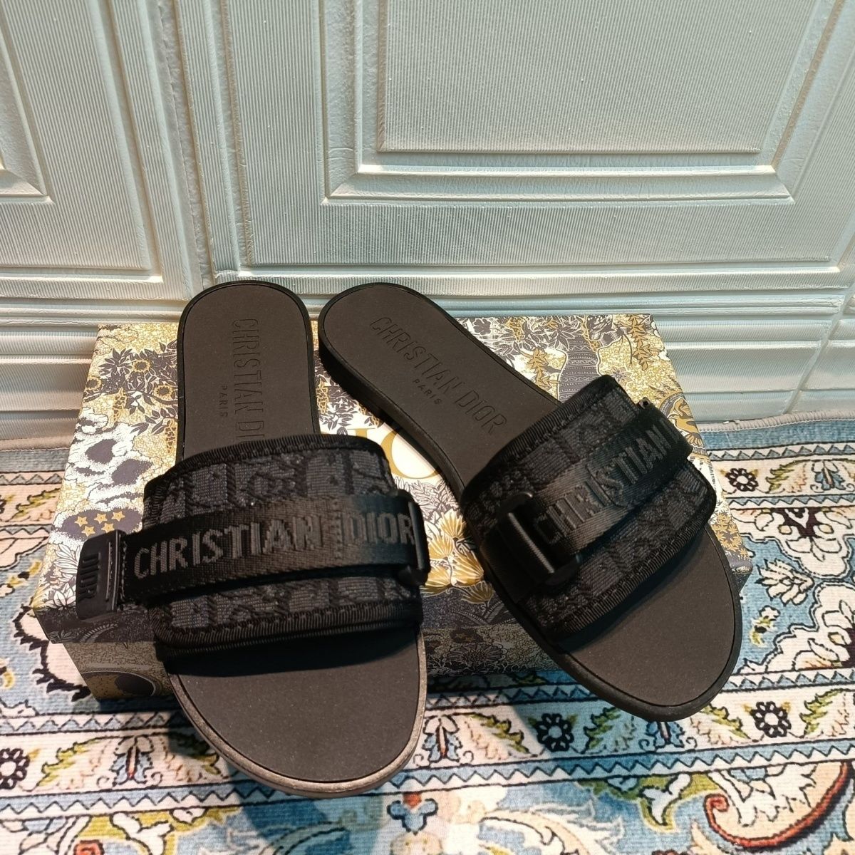 Dior Velcro Embossed Flat Slippers – slippers product image 3