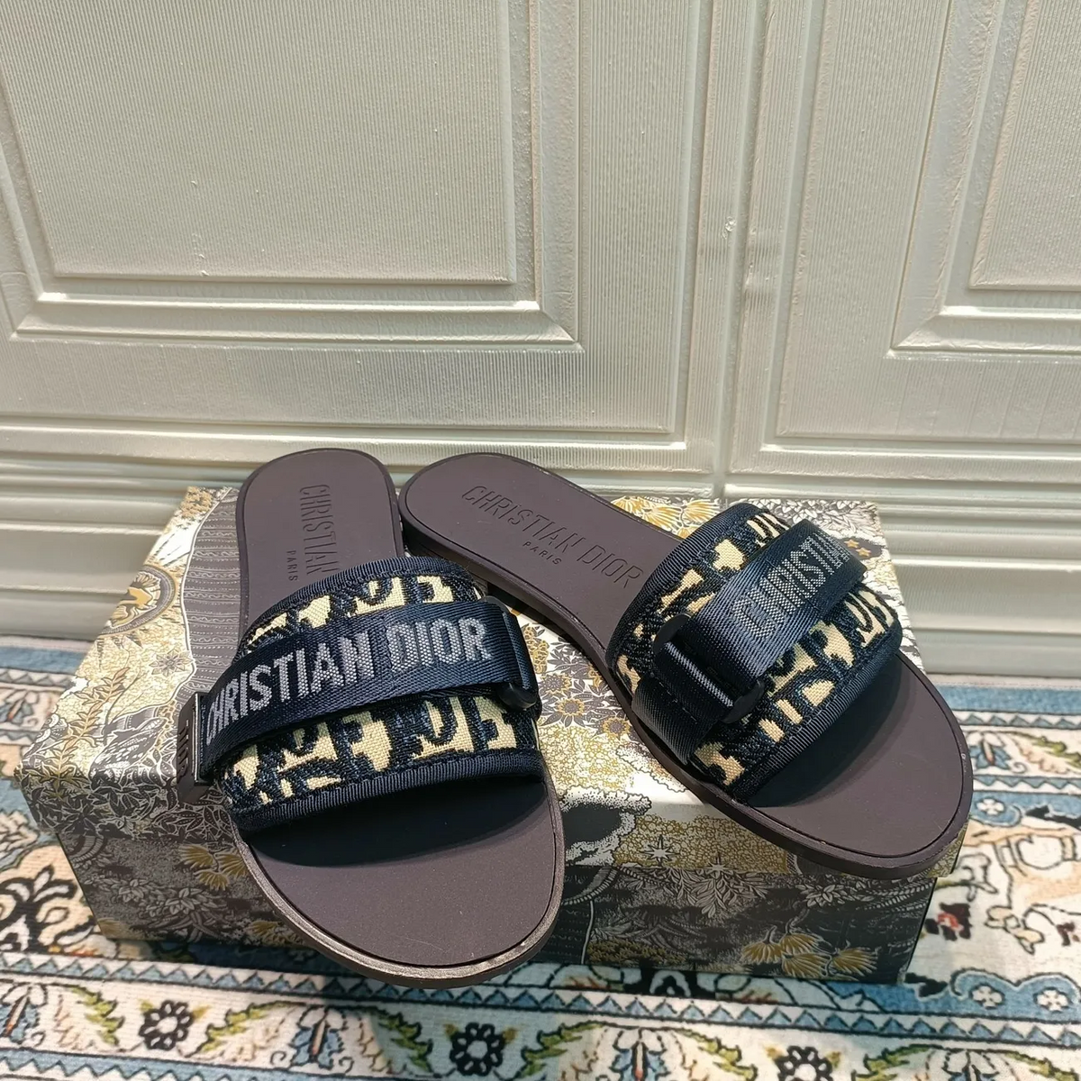 Dior Velcro Embossed Flat Slippers – slippers product image 5