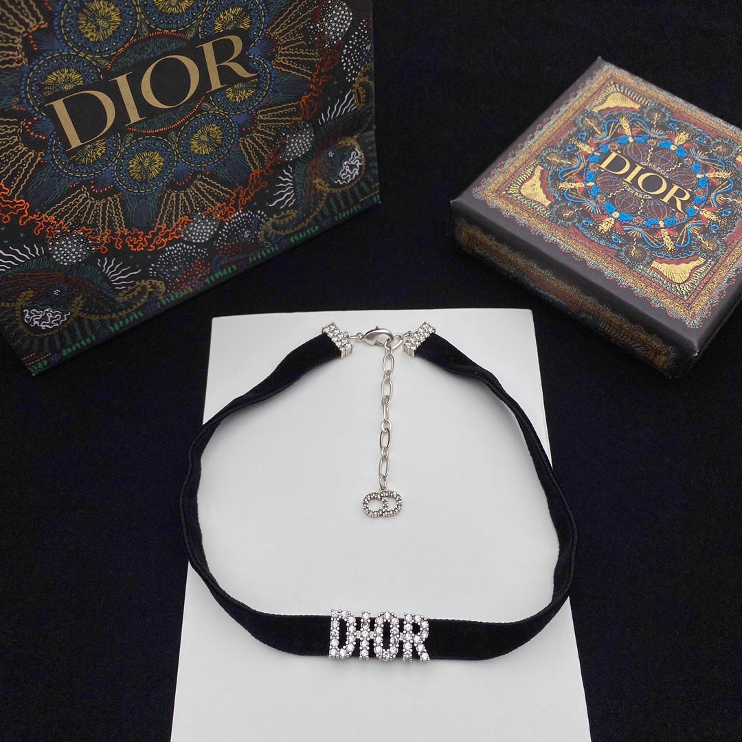 Dior Zircon Letter Velvet Choker Necklace – Luxury Designer Jewelry – product image 1