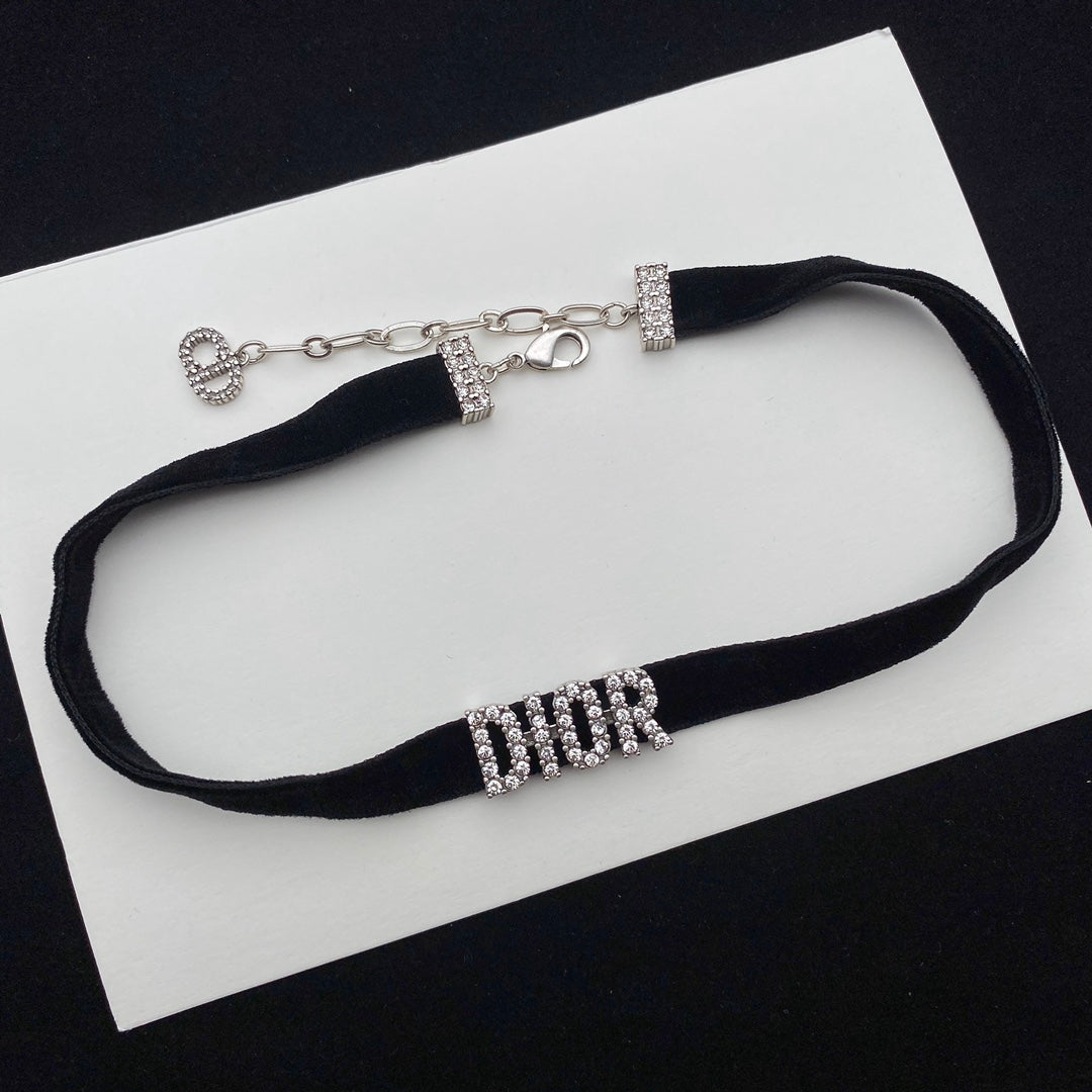 Dior Zircon Letter Velvet Choker Necklace – Luxury Designer Jewelry – product image 2