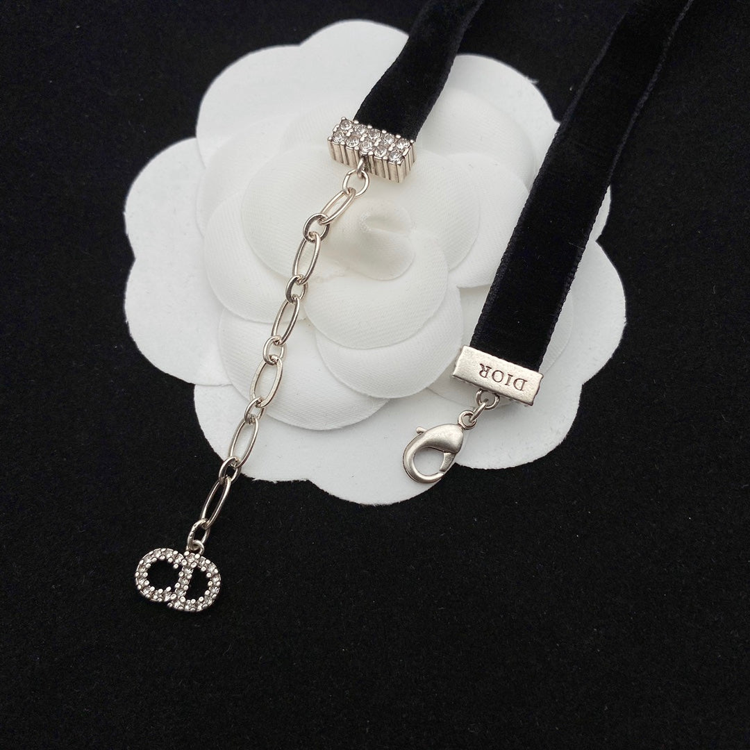 Dior Zircon Letter Velvet Choker Necklace – Luxury Designer Jewelry – product image 4