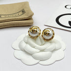 Elegant Pearl Metal Letter Stud Earrings