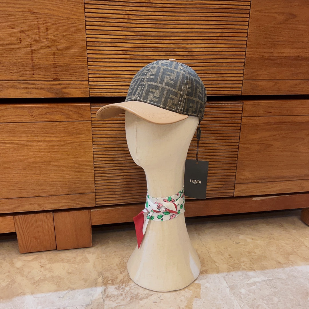 FENDI Logo Jacquard Leather Baseball Cap styled for luxury streetwear and travel