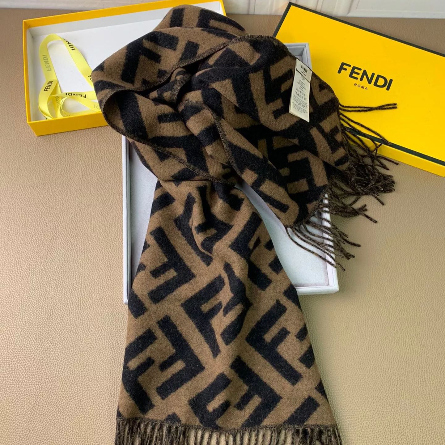 Fendi Cashmere 2-Color Classic FF Tassel Scarf for Women – product image 10