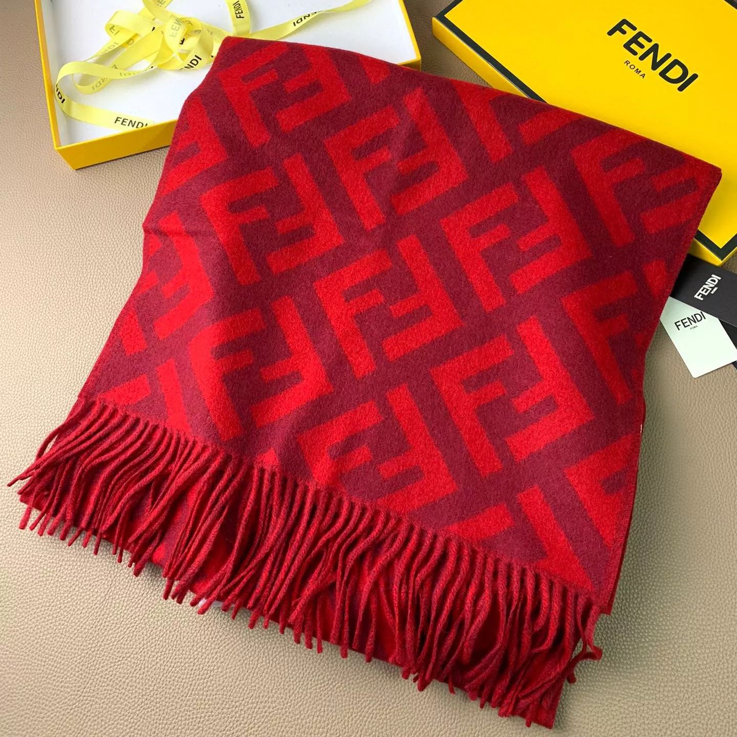 Fendi Cashmere 2-Color Classic FF Tassel Scarf for Women – product image 4