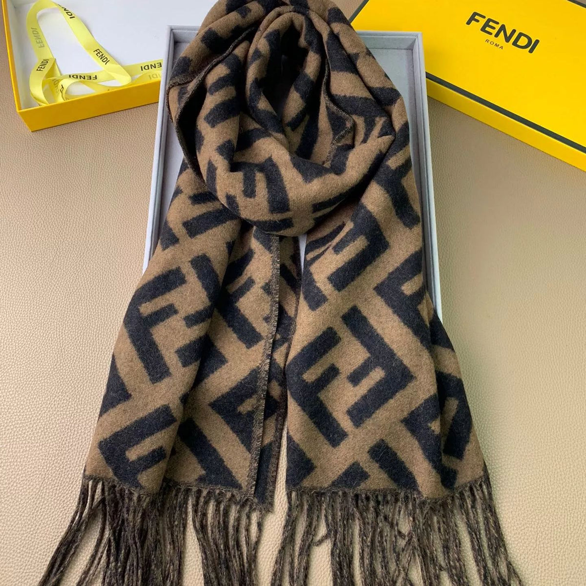 Fendi Cashmere 2-Color Classic FF Tassel Scarf for Women – product image 7
