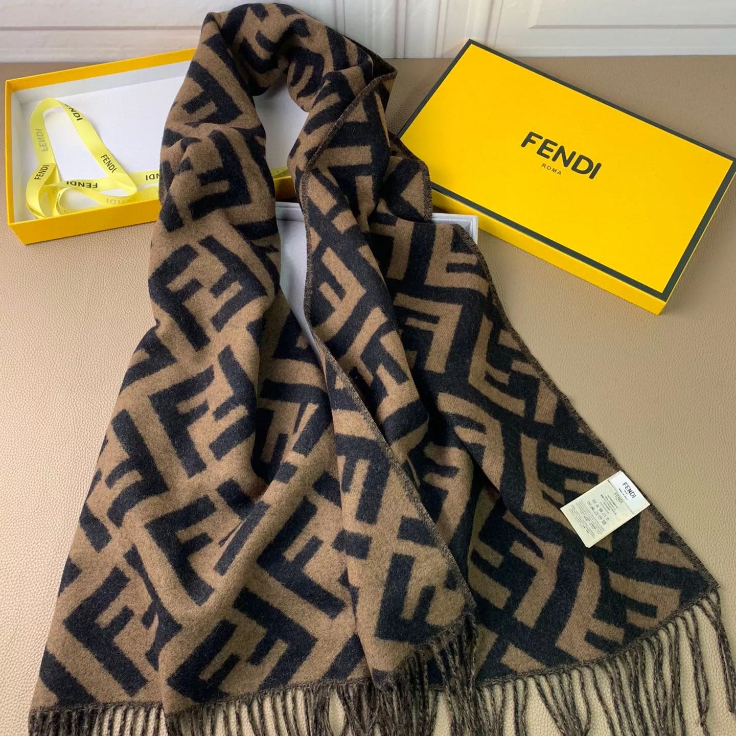 Fendi Cashmere 2-Color Classic FF Tassel Scarf for Women – product image 9