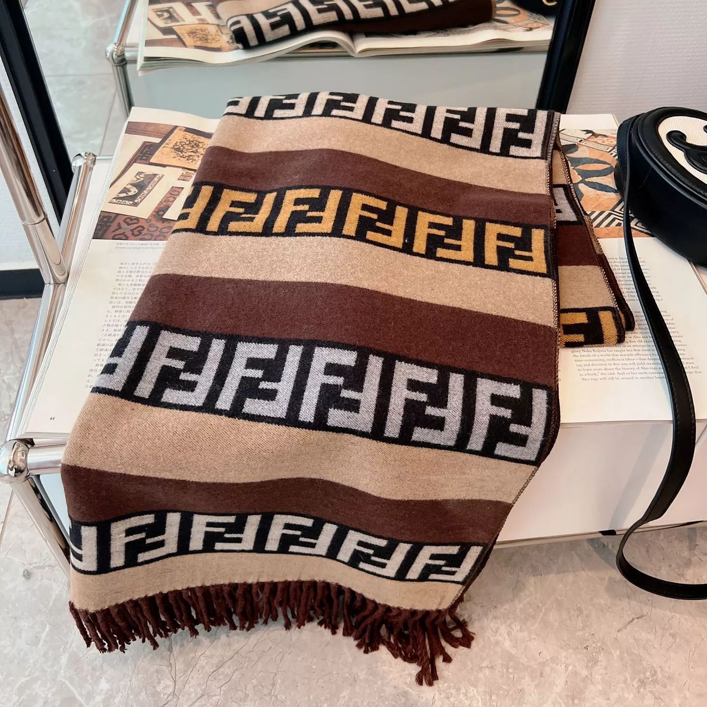 Fendi FF Monogram Cashmere Fringed Scarf Shawl for Women – product image 11