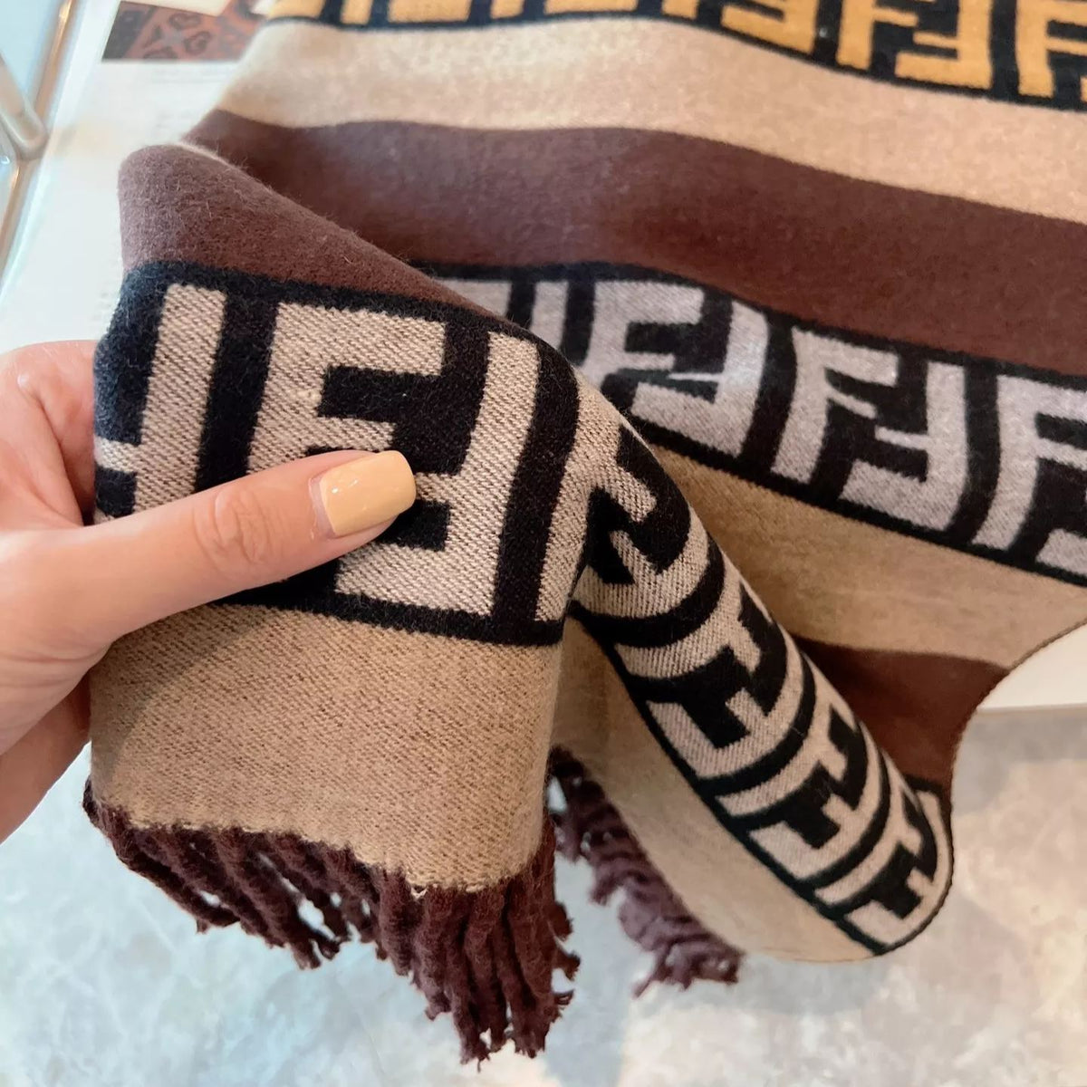Fendi FF Monogram Cashmere Fringed Scarf Shawl for Women – product image 16