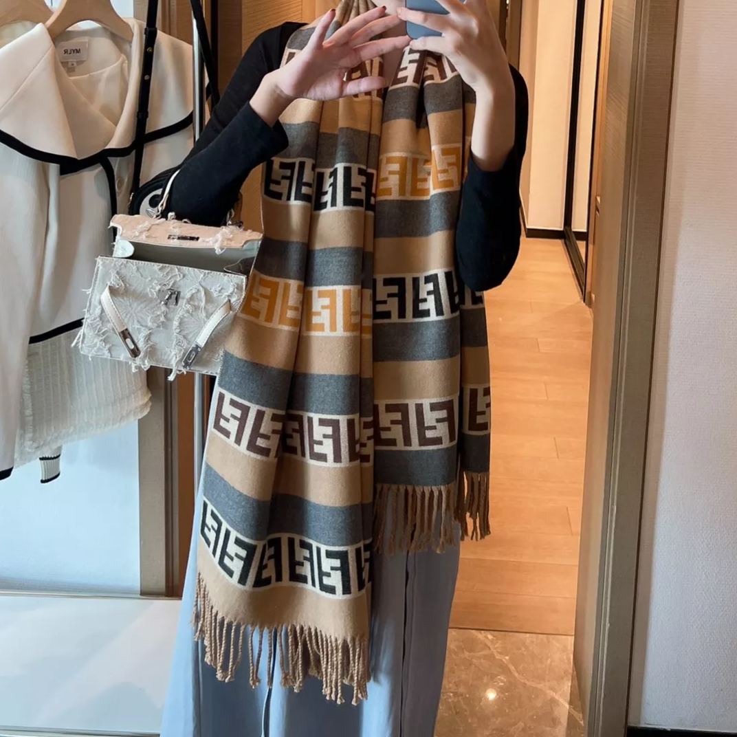 Fendi FF Monogram Cashmere Fringed Scarf Shawl for Women – product image 21