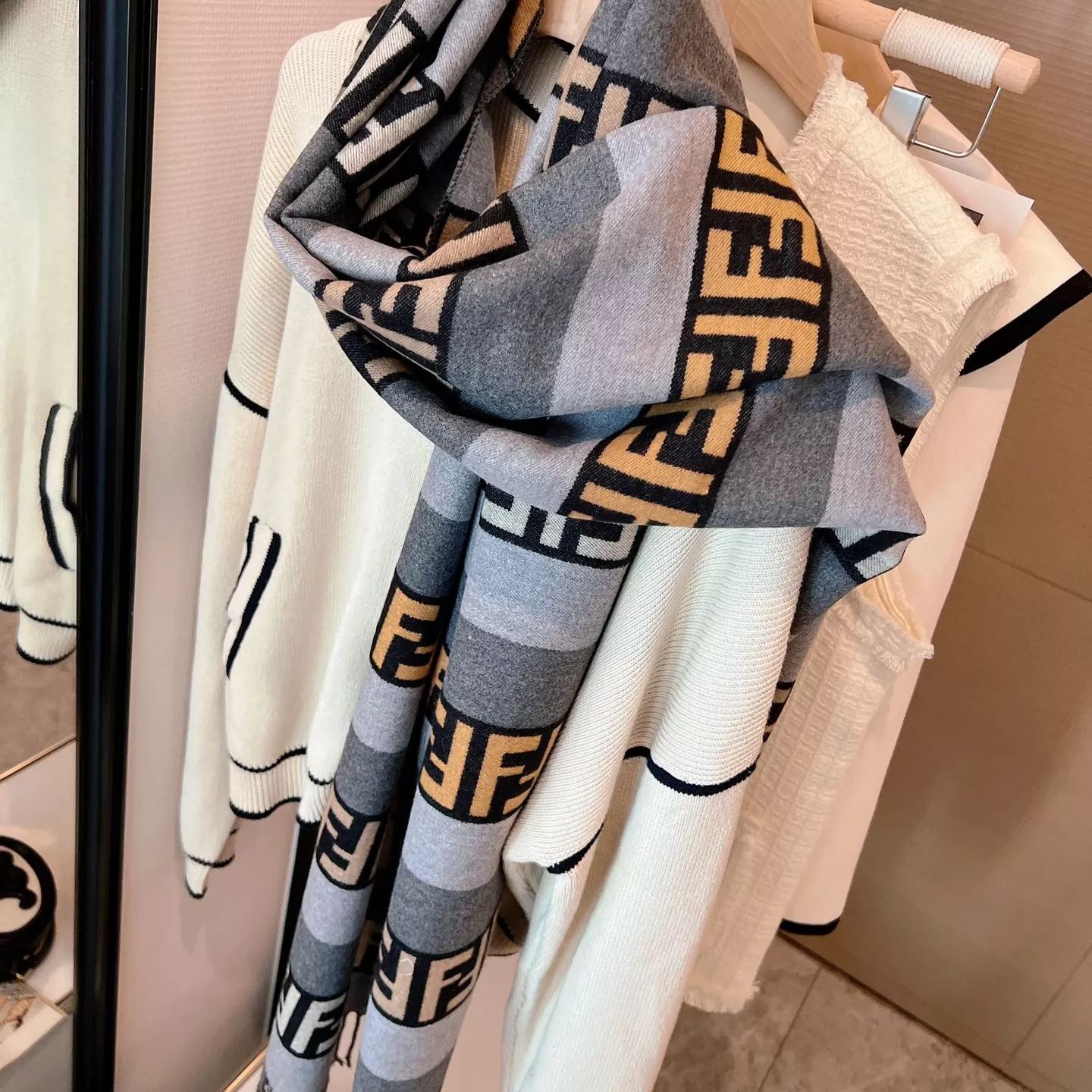 Fendi FF Monogram Cashmere Fringed Scarf Shawl for Women – product image 26