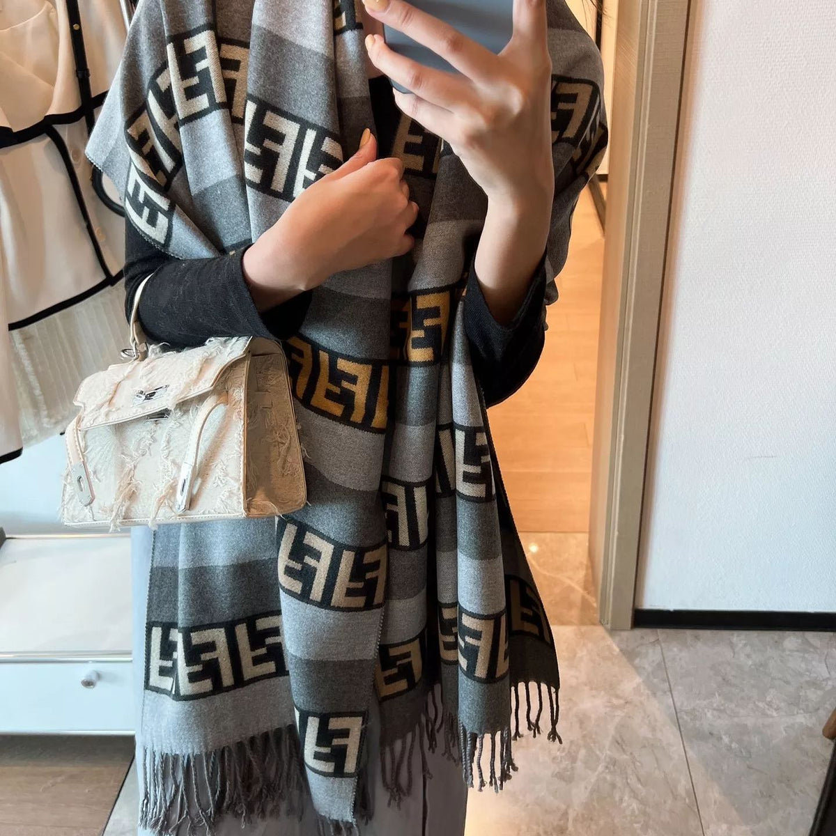 Fendi FF Monogram Cashmere Fringed Scarf Shawl for Women – product image 27
