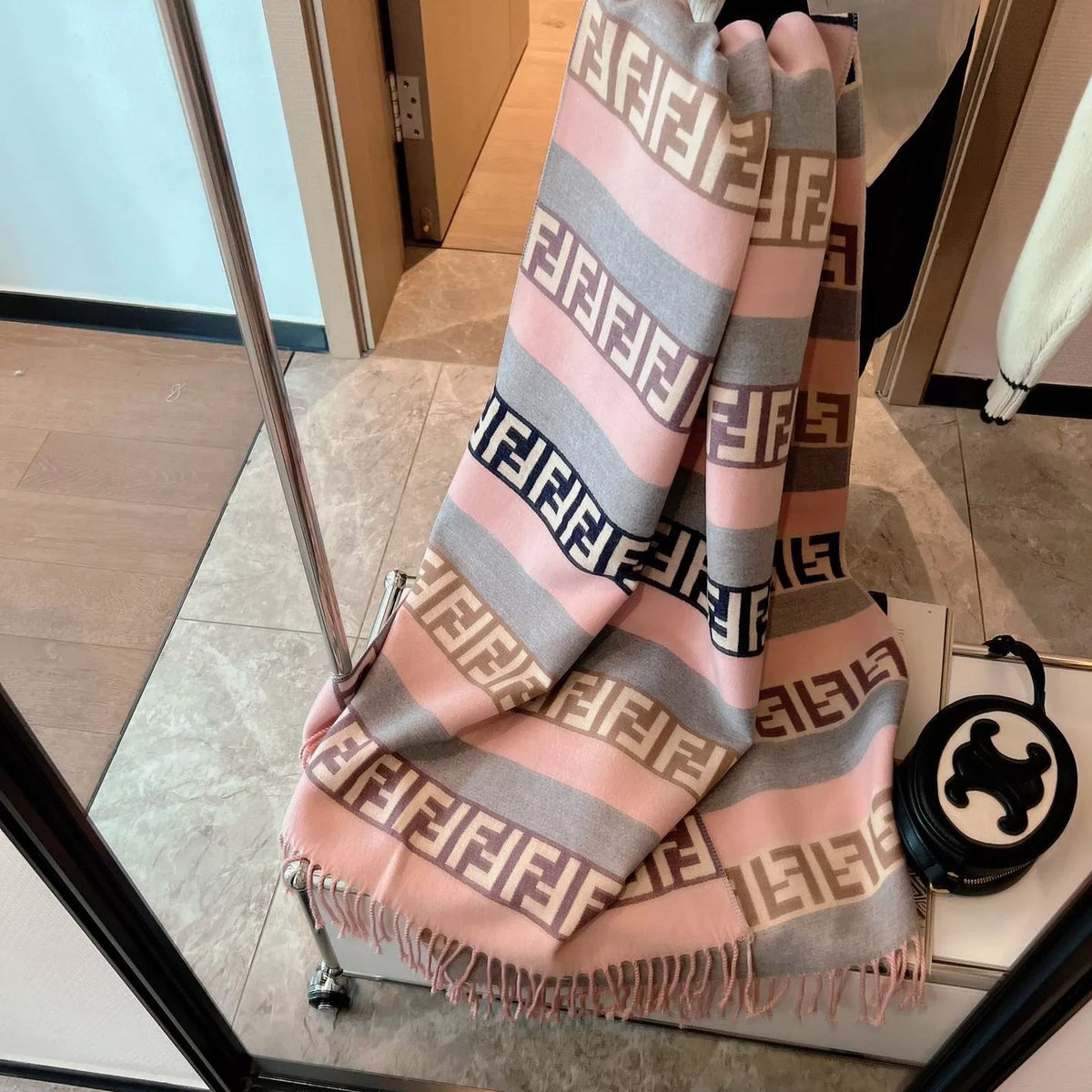 Fendi FF Monogram Cashmere Fringed Scarf Shawl for Women – product image 9