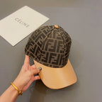 Close-up of FENDI jacquard pattern and premium leather detailing on baseball cap