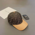 FENDI Logo Jacquard Leather Baseball Cap front view in premium cotton and linen