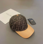 FENDI Logo Jacquard Leather Baseball Cap front view in premium cotton and linen
