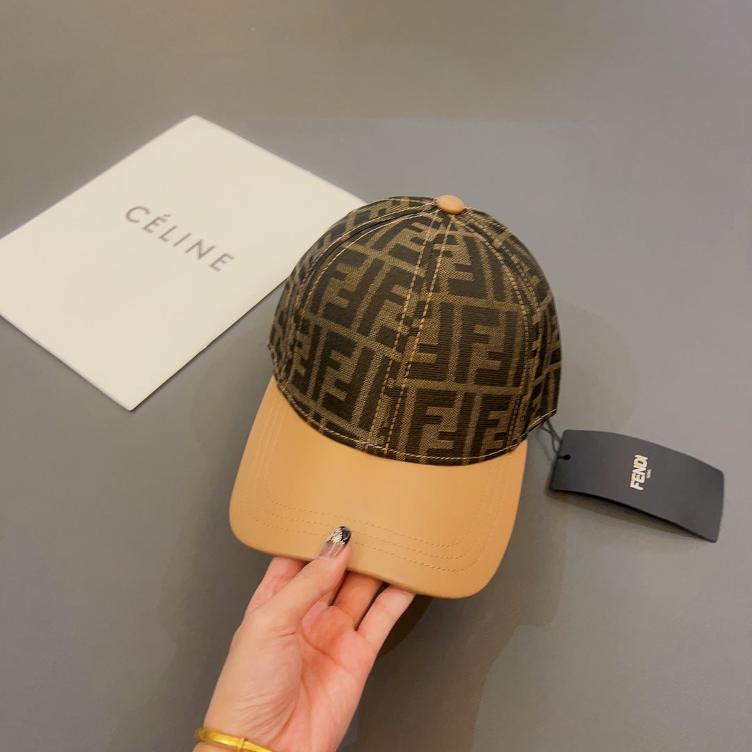 Side view of FENDI Logo Jacquard Leather Baseball Cap with premium leather trim