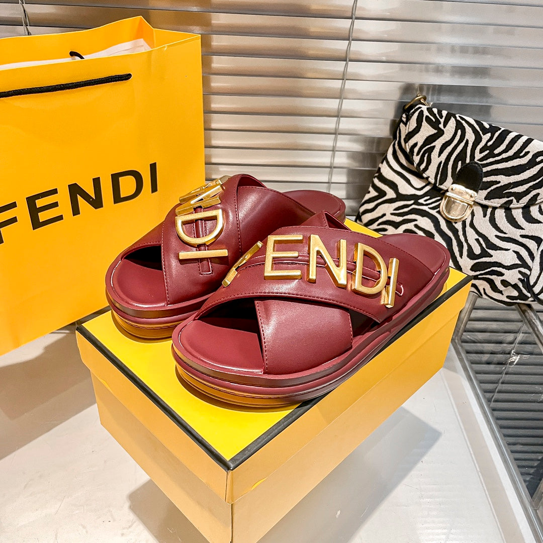 Fendi Metal Letters Leather Comfortable Slippers – slippers product image 10