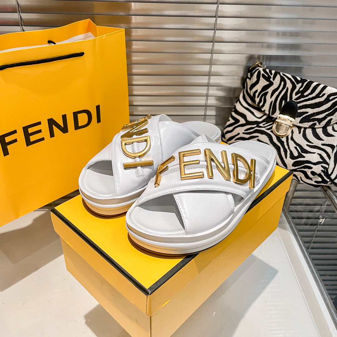 Fendi Metal Letters Leather Comfortable Slippers – slippers product image 13