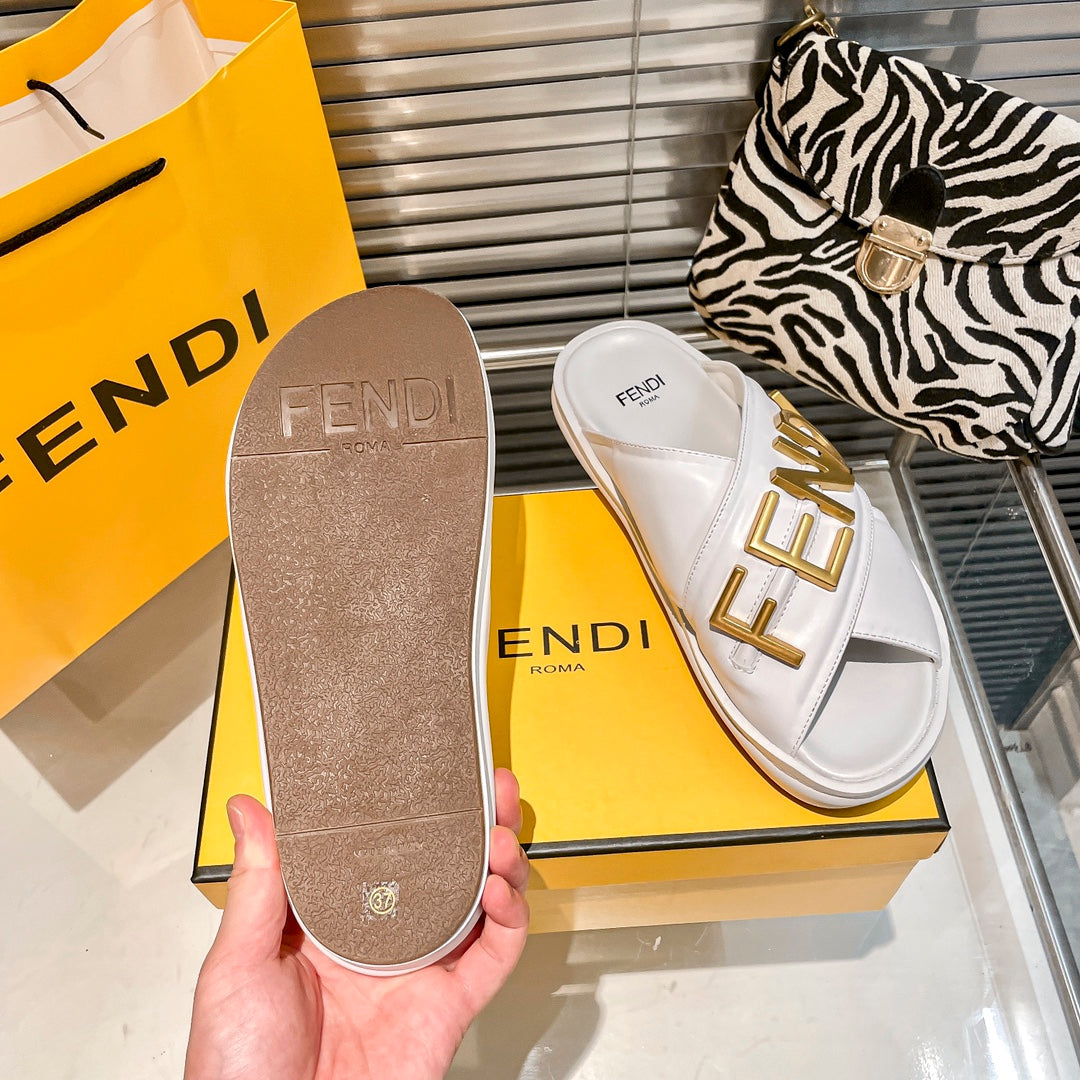 Fendi Metal Letters Leather Comfortable Slippers – slippers product image 14