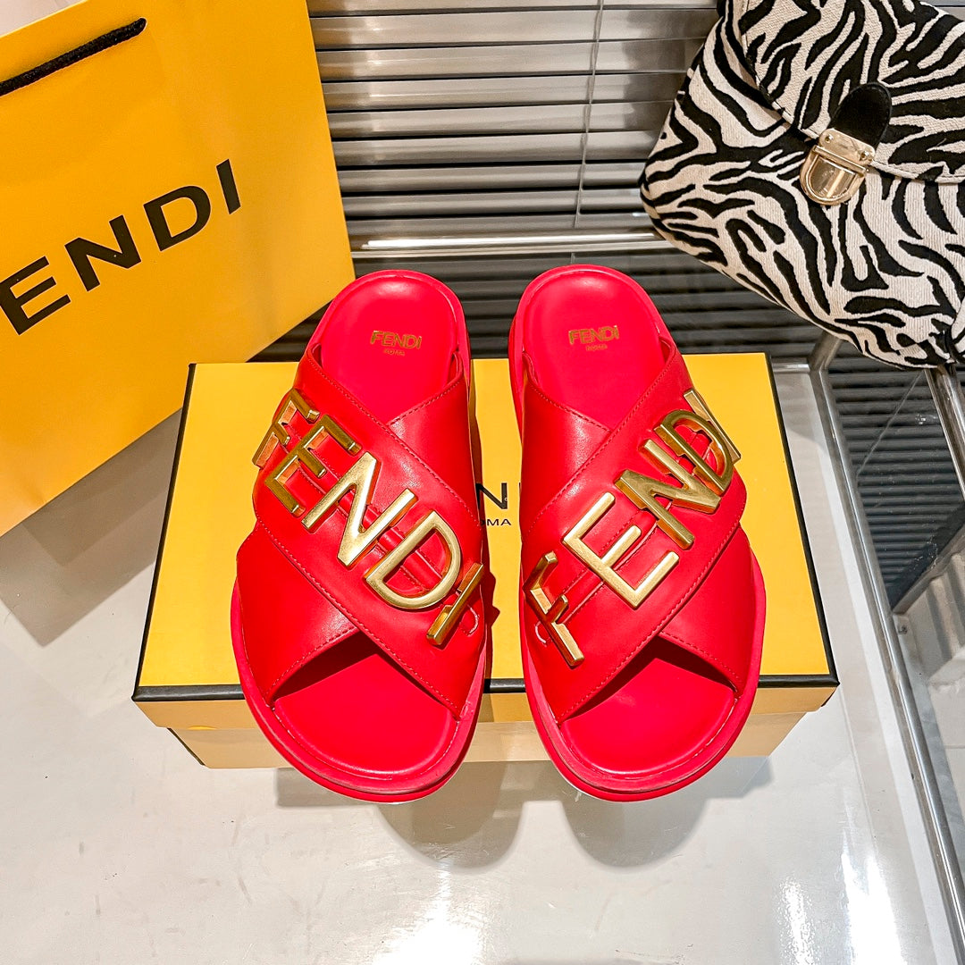 Fendi Metal Letters Leather Comfortable Slippers – slippers product image 2