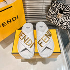 Fendi Metal Letters Leather Comfortable Slippers – slippers product image 4