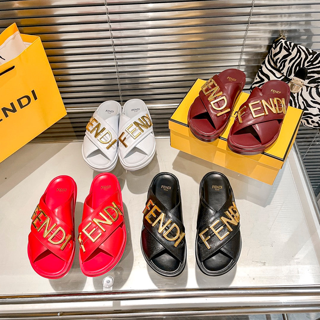 Fendi Metal Letters Leather Comfortable Slippers – slippers product image 9