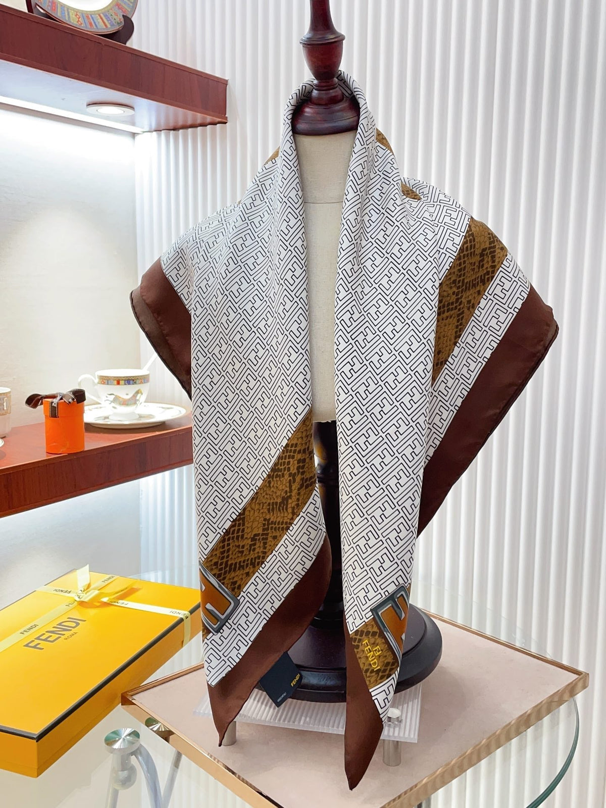 Fendi Retro Pattern Square Silk Scarf for Women – product image 7
