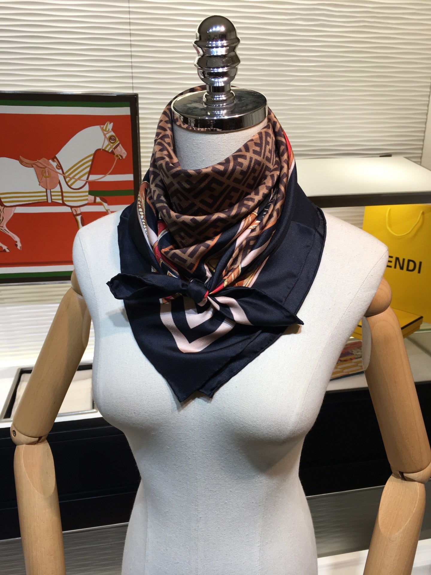 Fendi Twill Silk Emblem Print Square Scarf for Women – product image 11