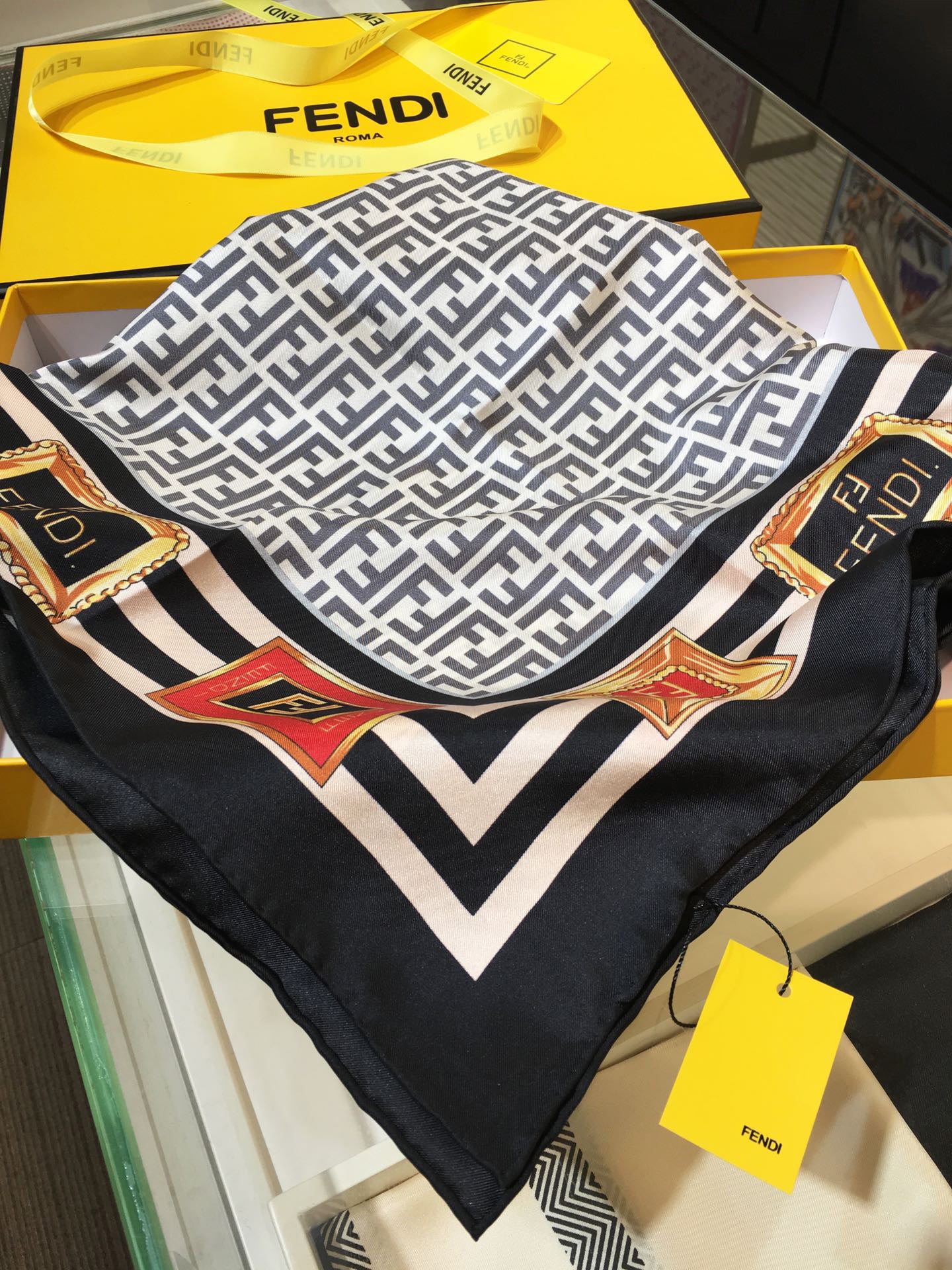 Fendi Twill Silk Emblem Print Square Scarf for Women – product image 12