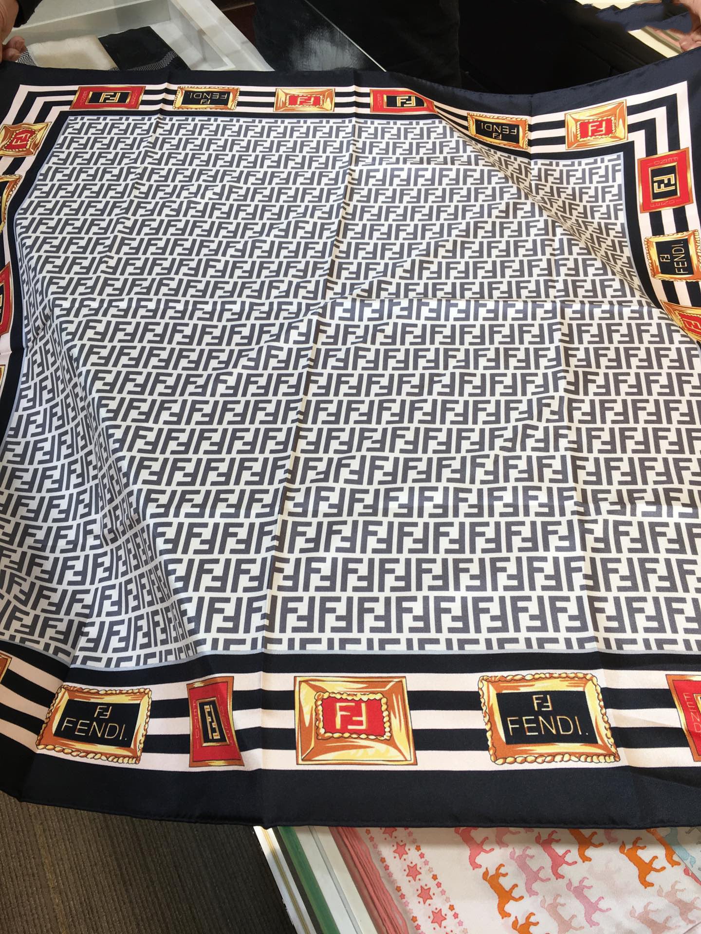 Fendi Twill Silk Emblem Print Square Scarf for Women – product image 2
