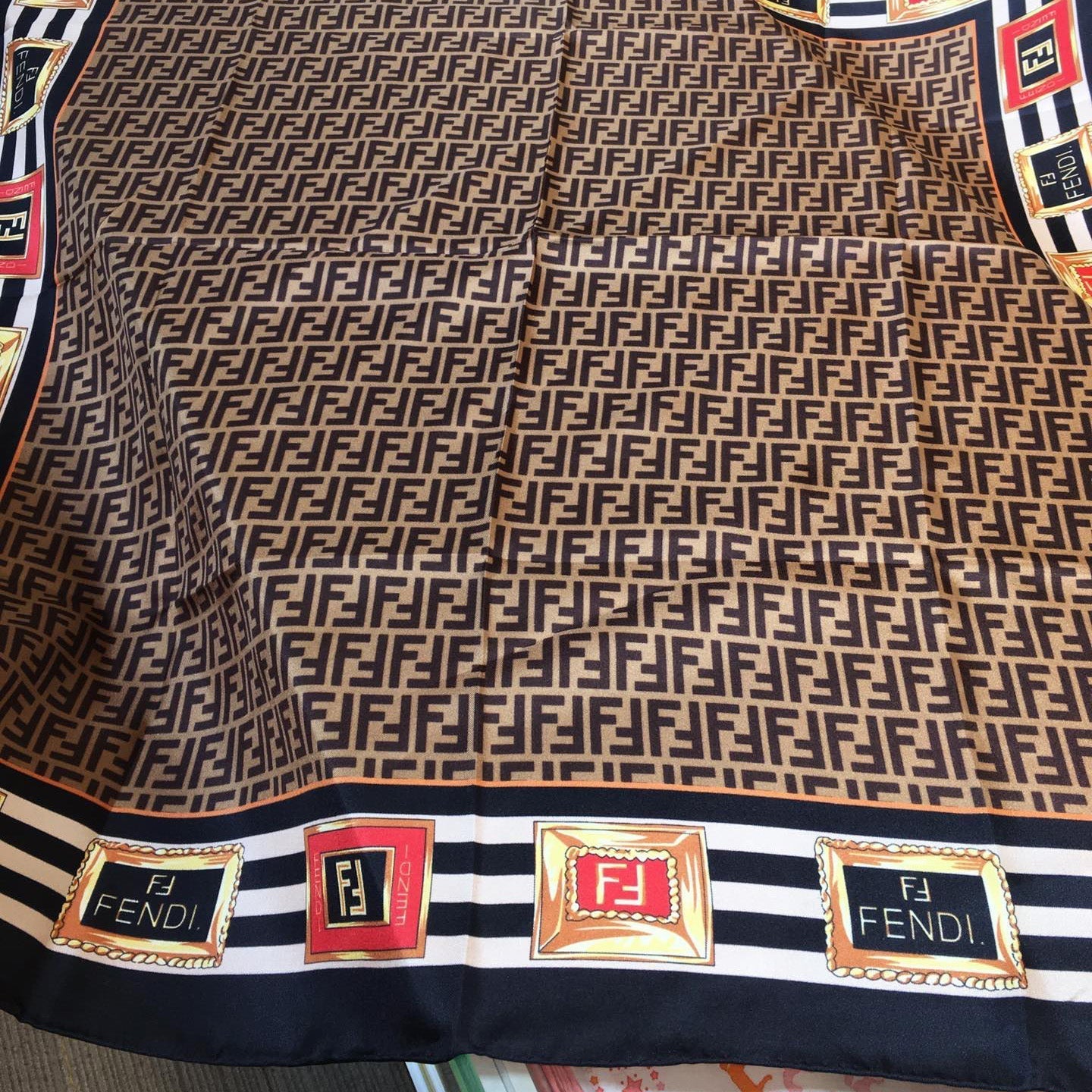 Fendi Twill Silk Emblem Print Square Scarf for Women – product image 3