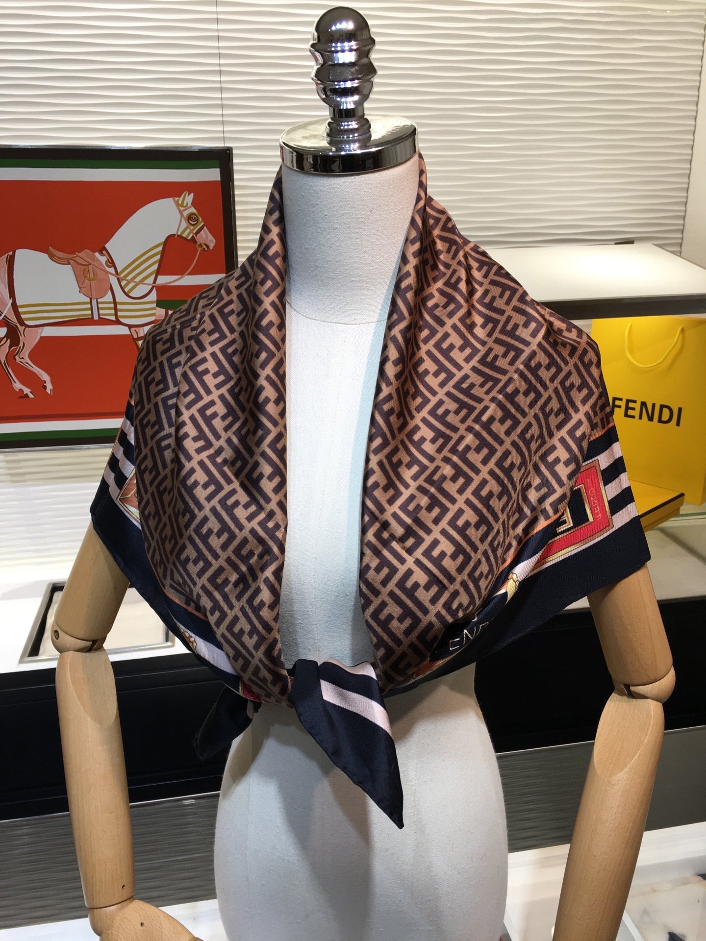 Fendi Twill Silk Emblem Print Square Scarf for Women – product image 8