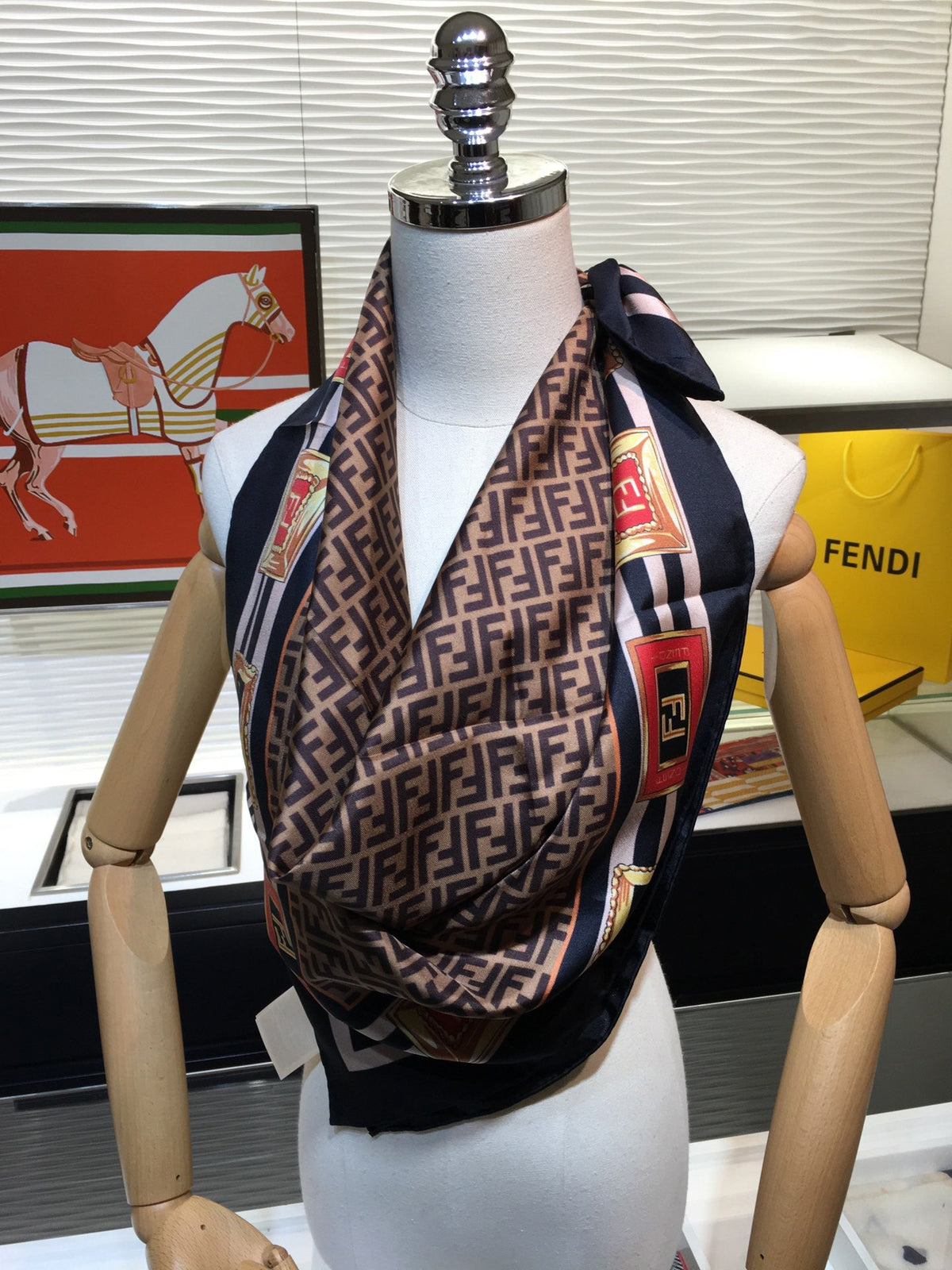 Fendi Twill Silk Emblem Print Square Scarf for Women – product image 9